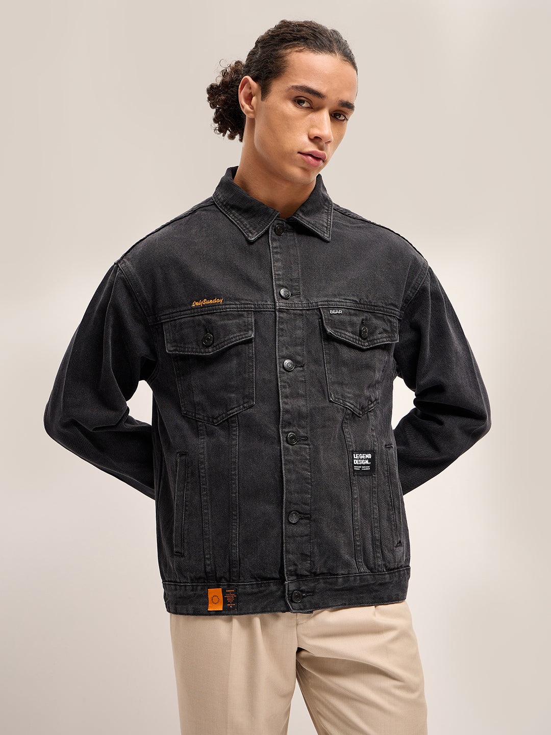 Men Black Regular Fit Denim Jacket