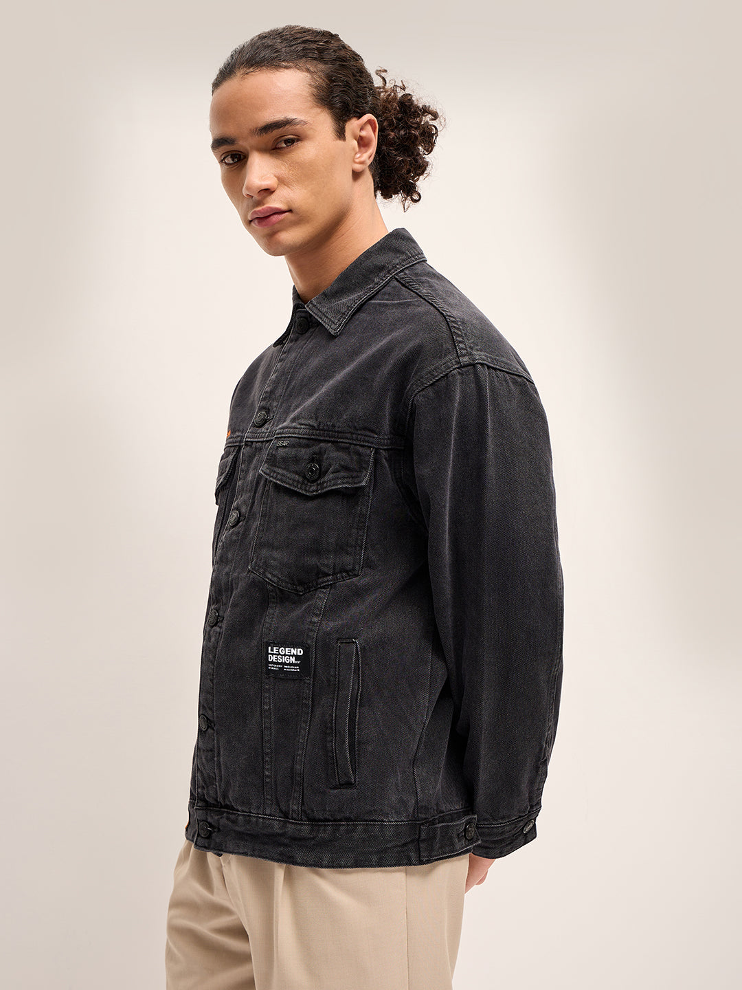 Men Black Regular Fit Denim Jacket