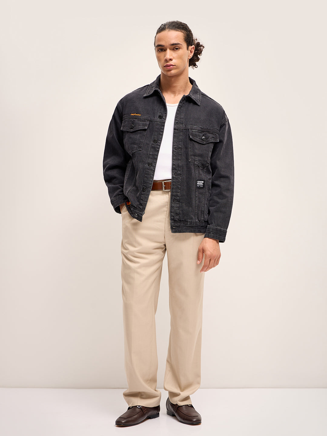 Men Black Regular Fit Denim Jacket