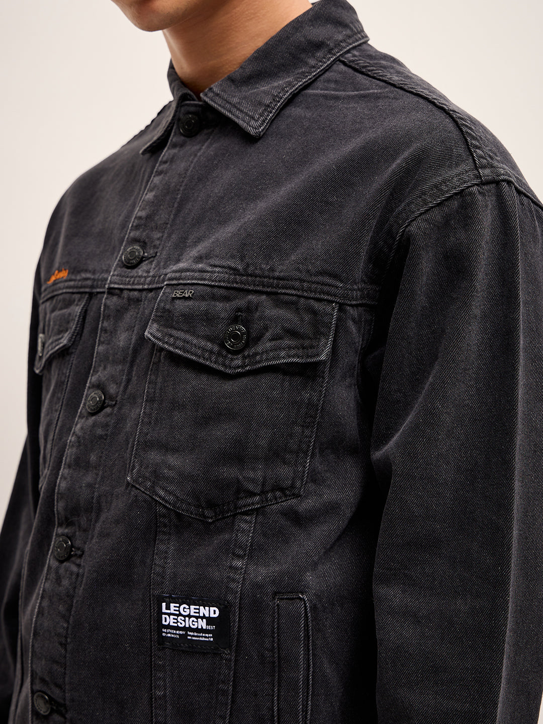 Men Black Regular Fit Denim Jacket