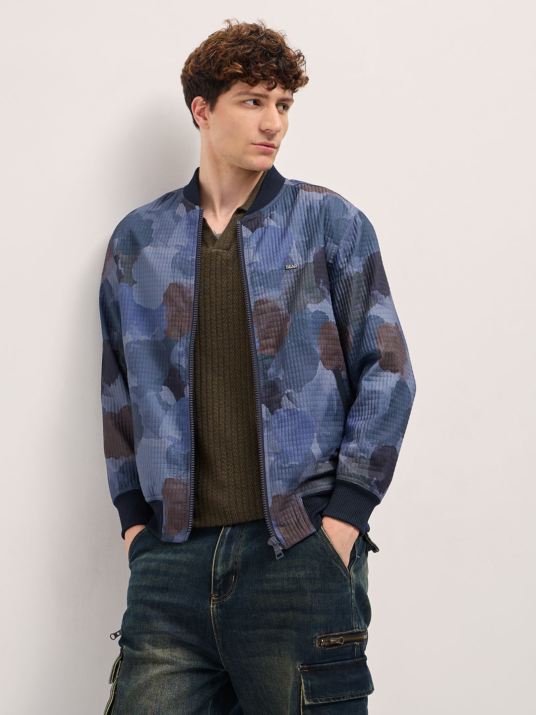 Men Navy Camouflage Bomber Jacket