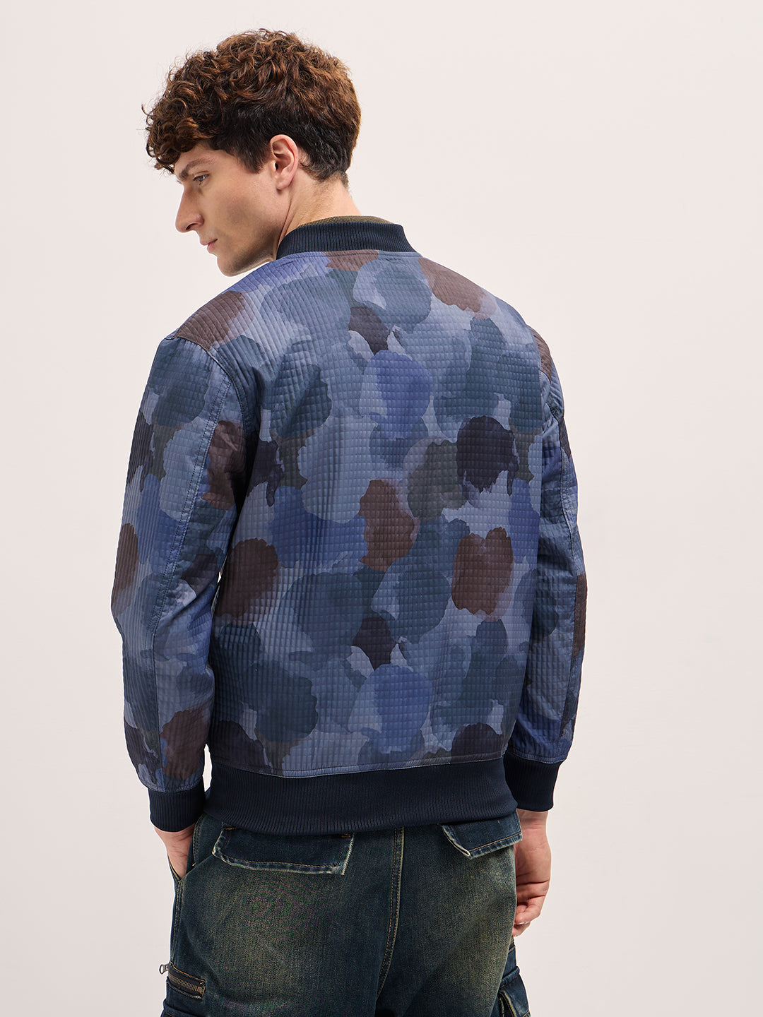 Men Navy Camouflage Bomber Jacket