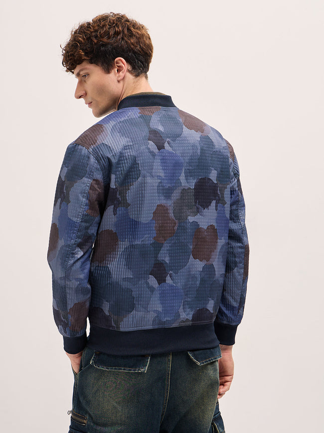 Men Navy Camouflage Bomber Jacket