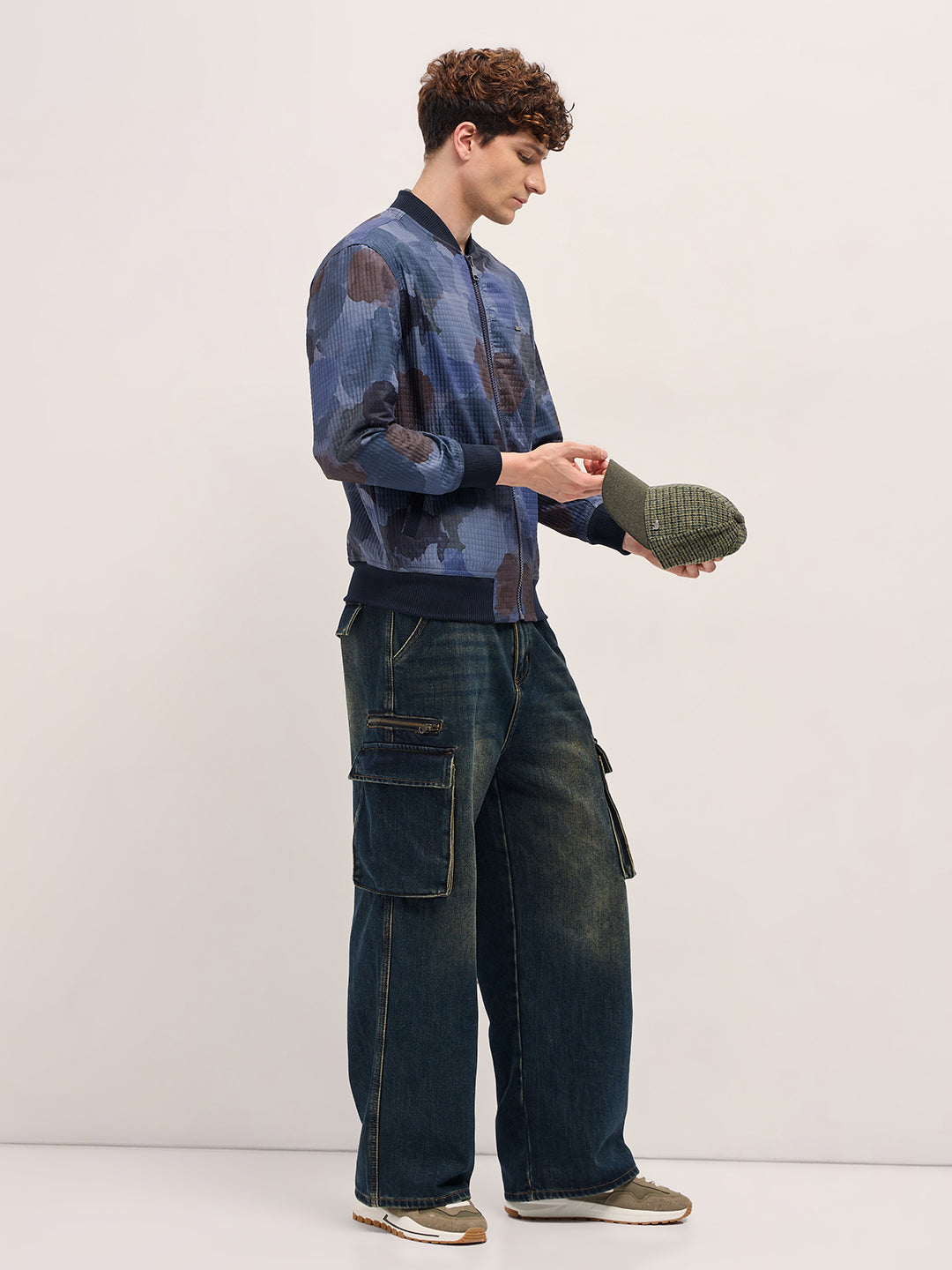 Men Navy Camouflage Bomber Jacket