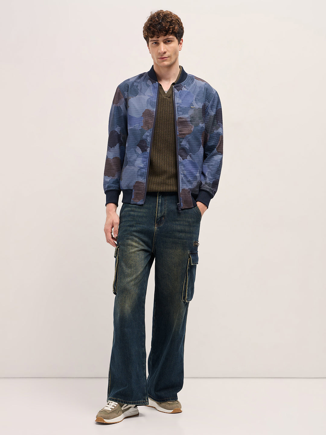 Men Navy Camouflage Bomber Jacket