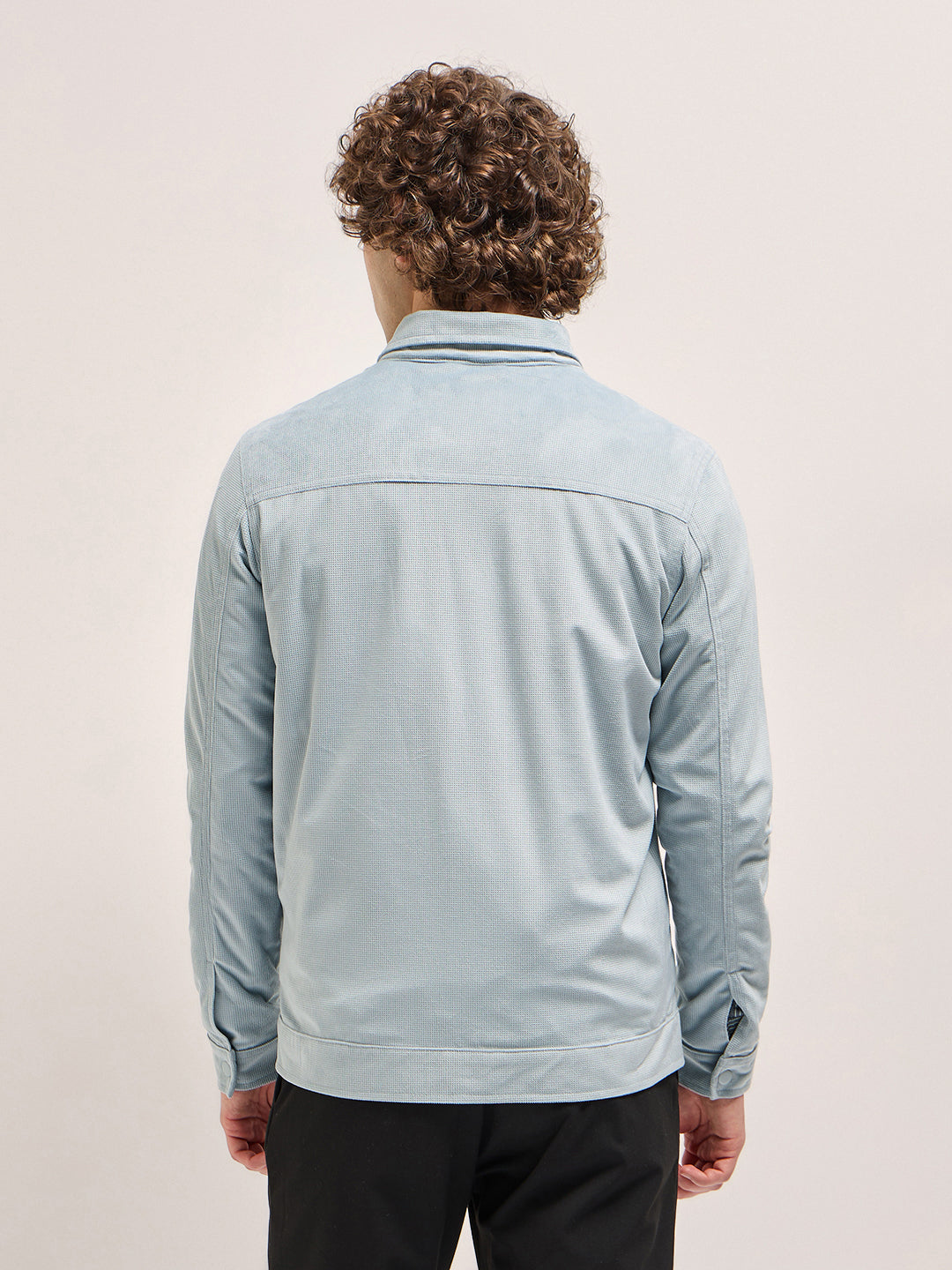 Men Light Blue Regular Fit Snap Button Closure
