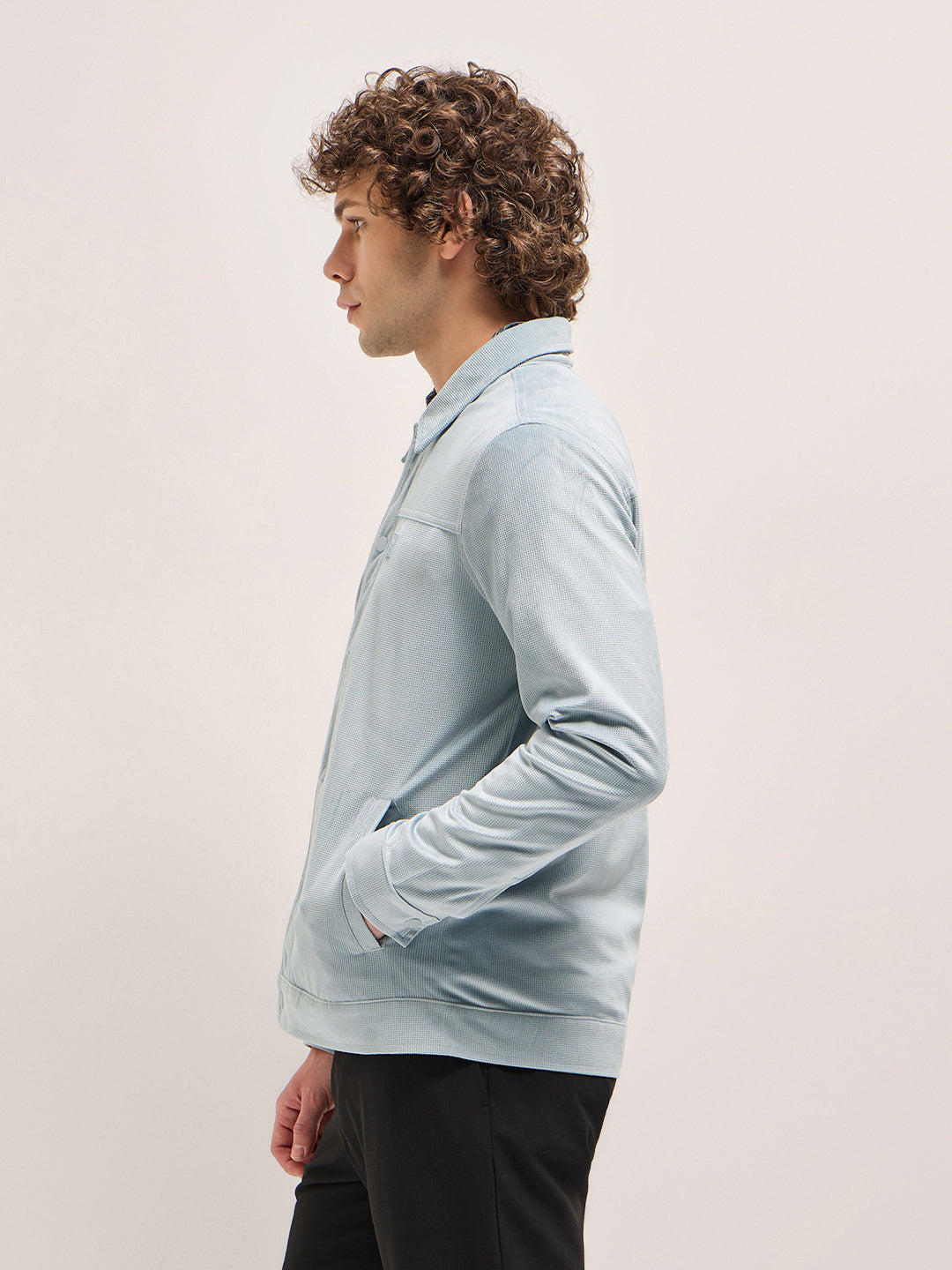 Men Light Blue Regular Fit Snap Button Closure