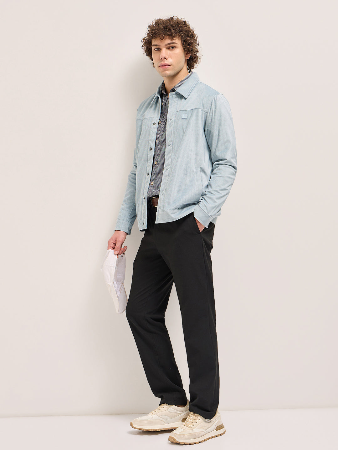 Men Light Blue Regular Fit Snap Button Closure