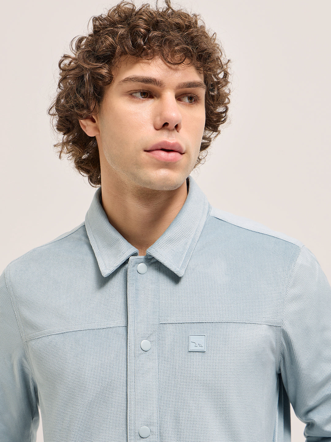 Men Light Blue Regular Fit Snap Button Closure