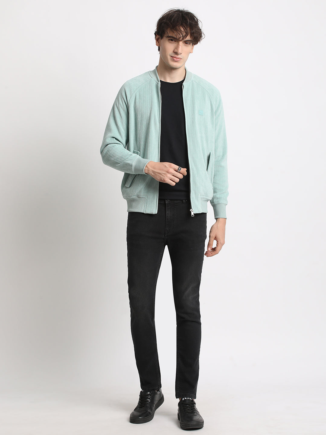 Men  Blue Lightweight Bomber Jacket