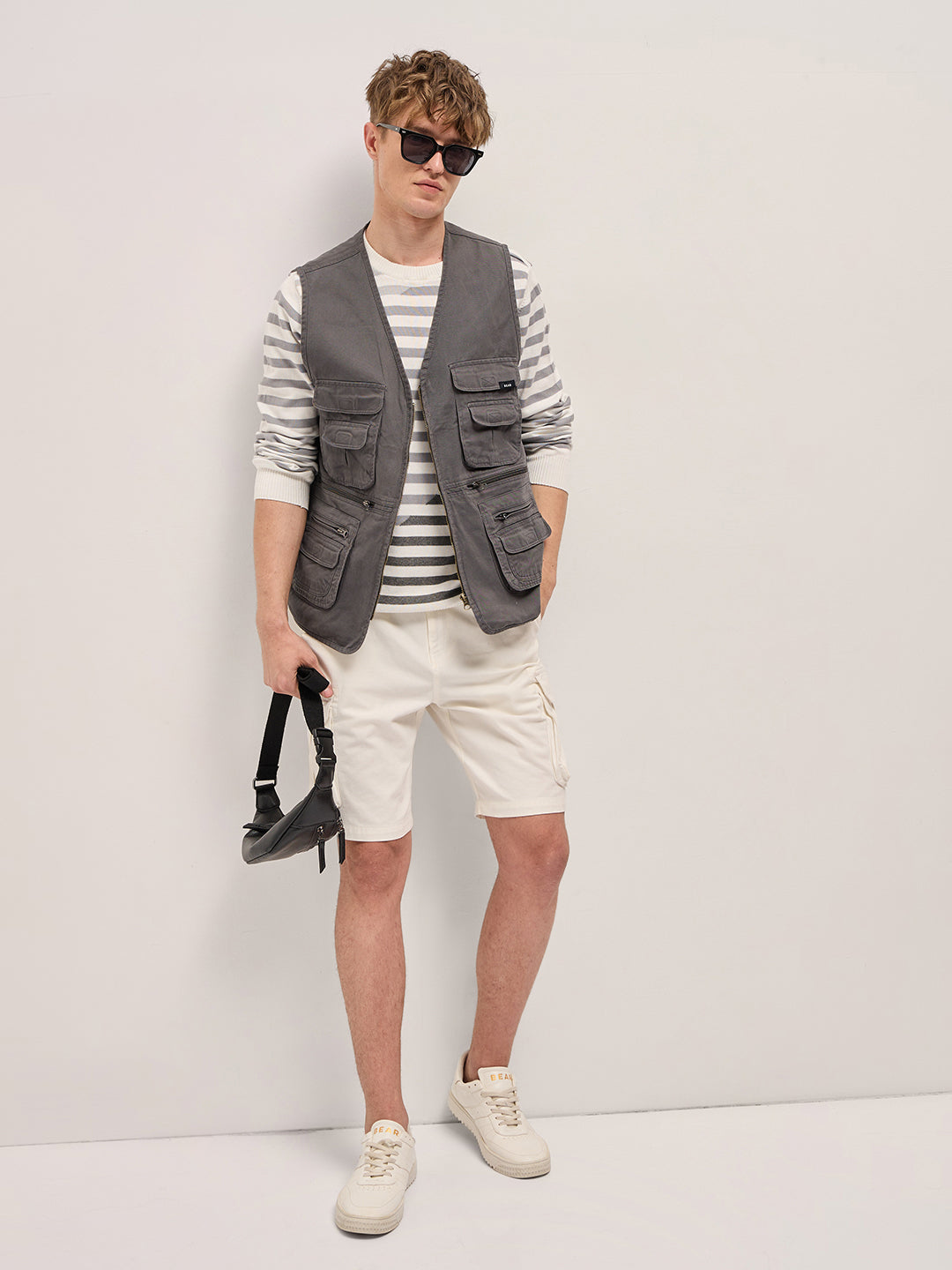 Men Grey Outdoor Utility Multi-Pocket Vest Jacket