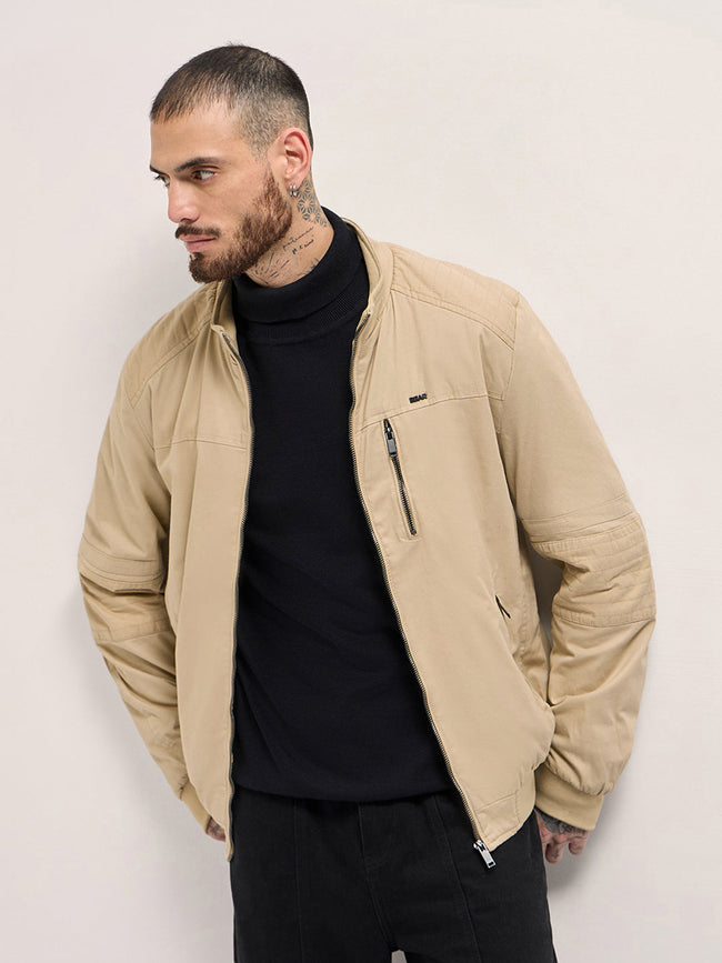 Men Beige Solid Regular Fit