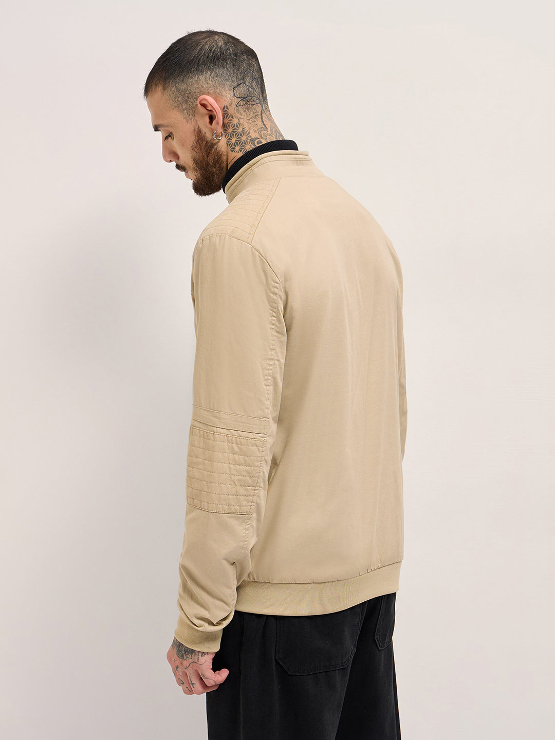 Men Beige Solid Regular Fit