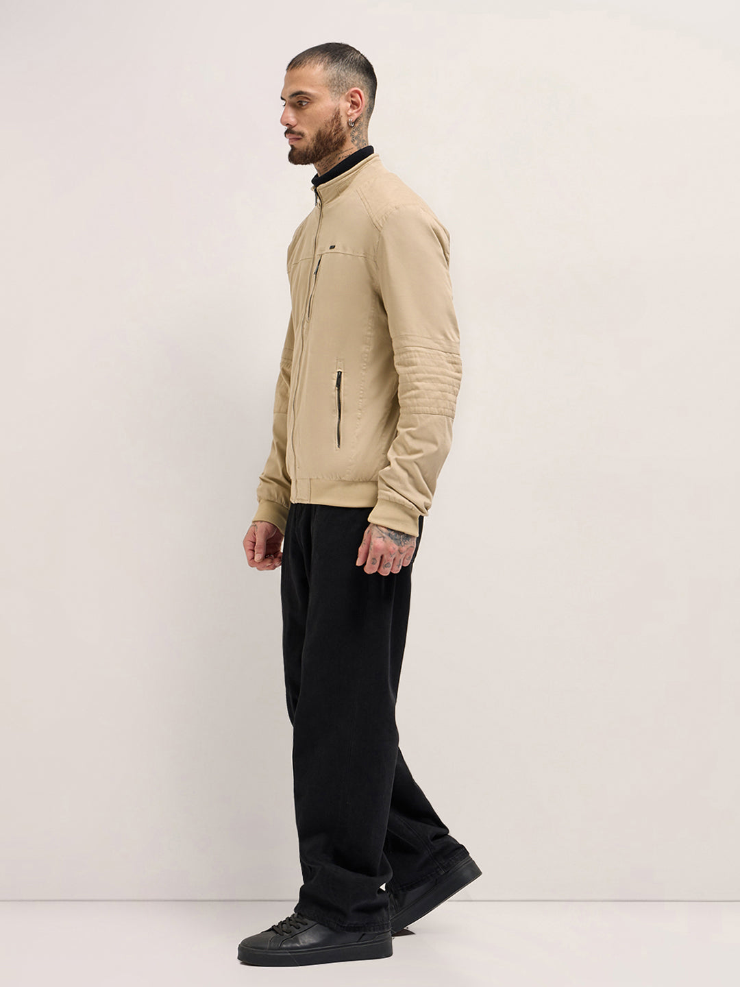 Men Beige Solid Regular Fit