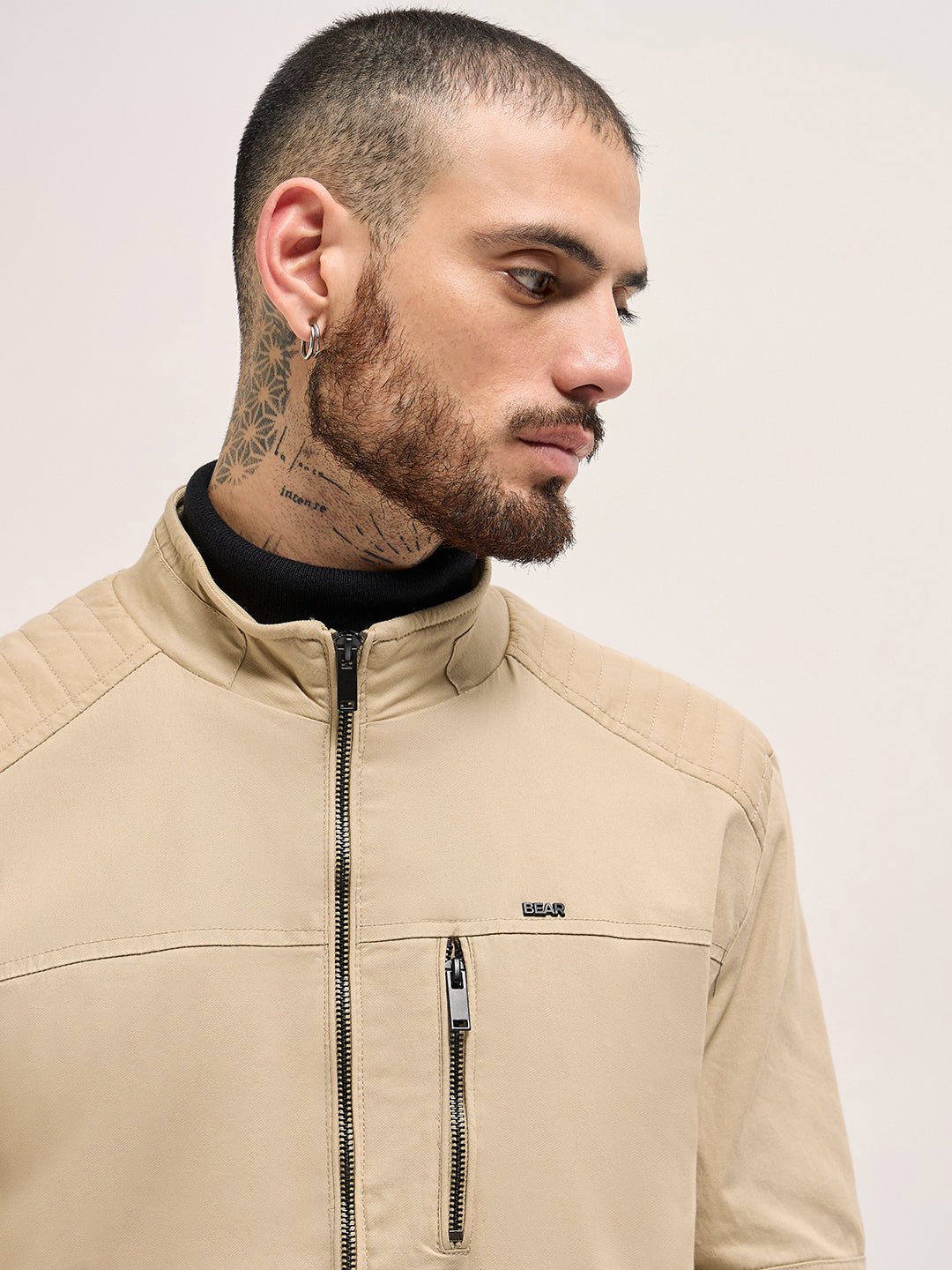 Men Beige Solid Regular Fit