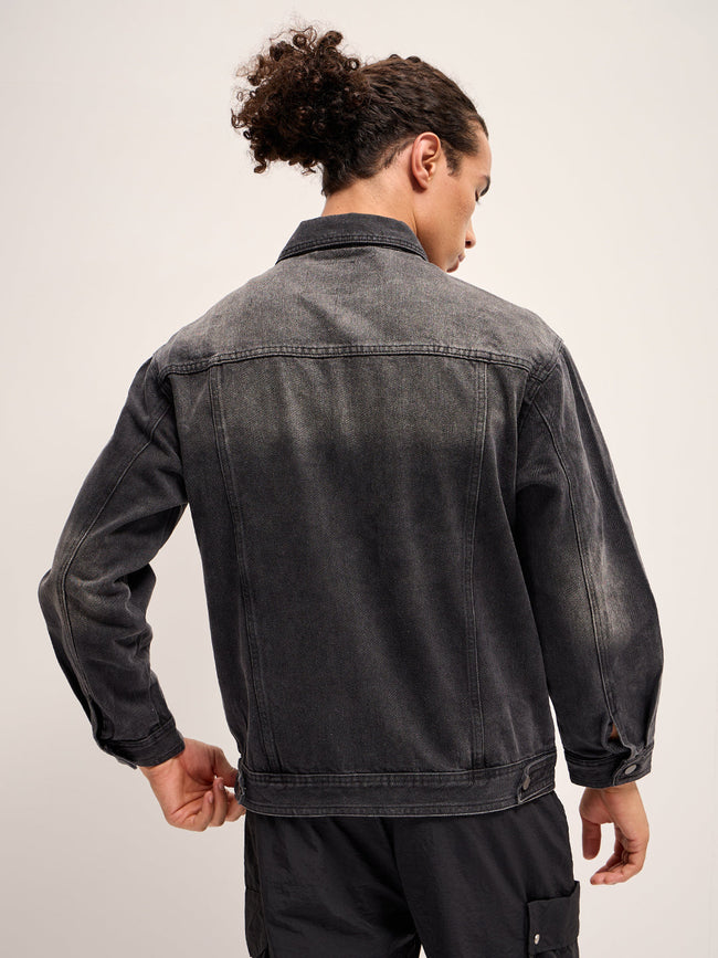 Men Black Regular Fit Denim Jacket