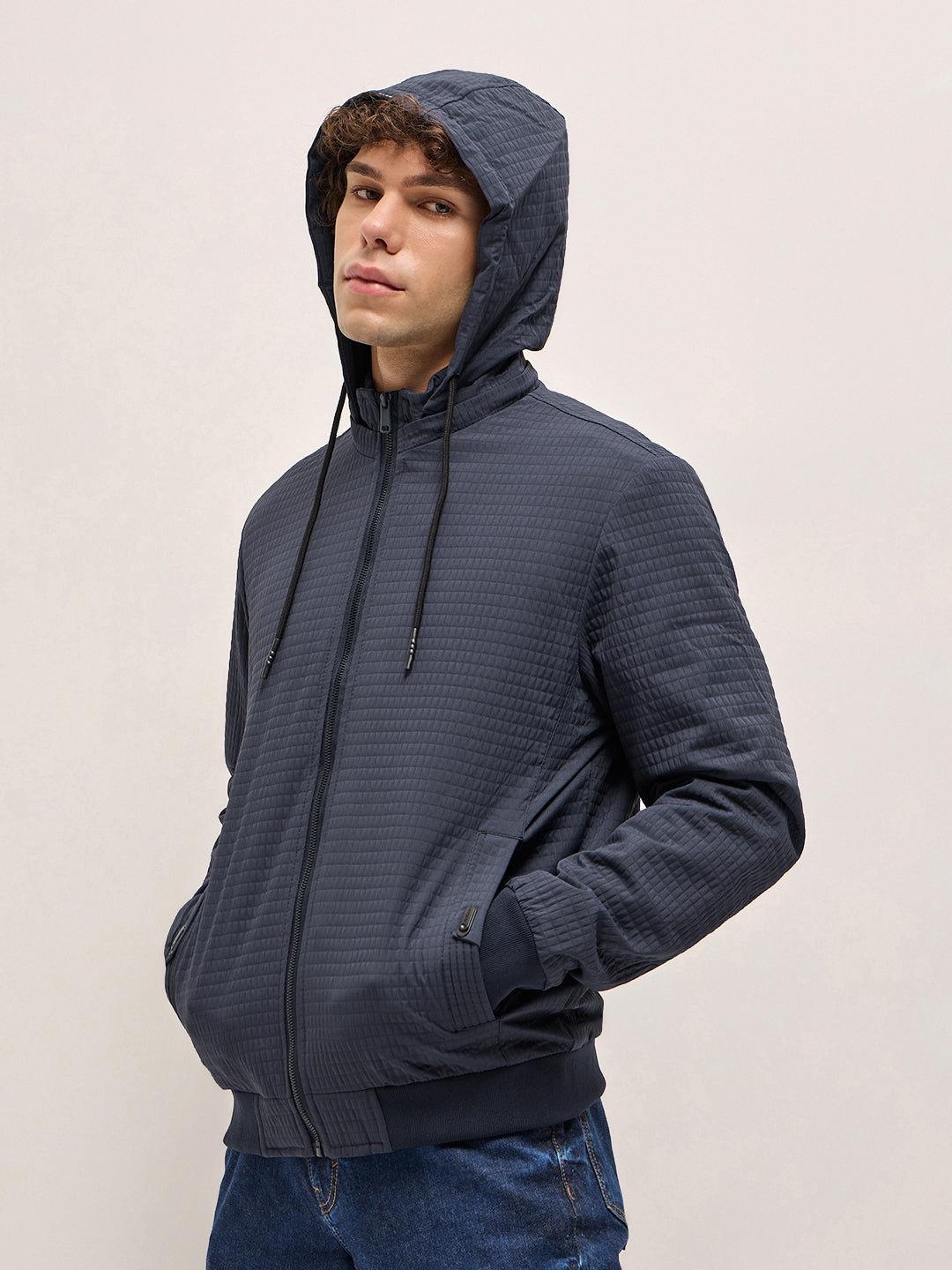Men Navy Checked Jacket
