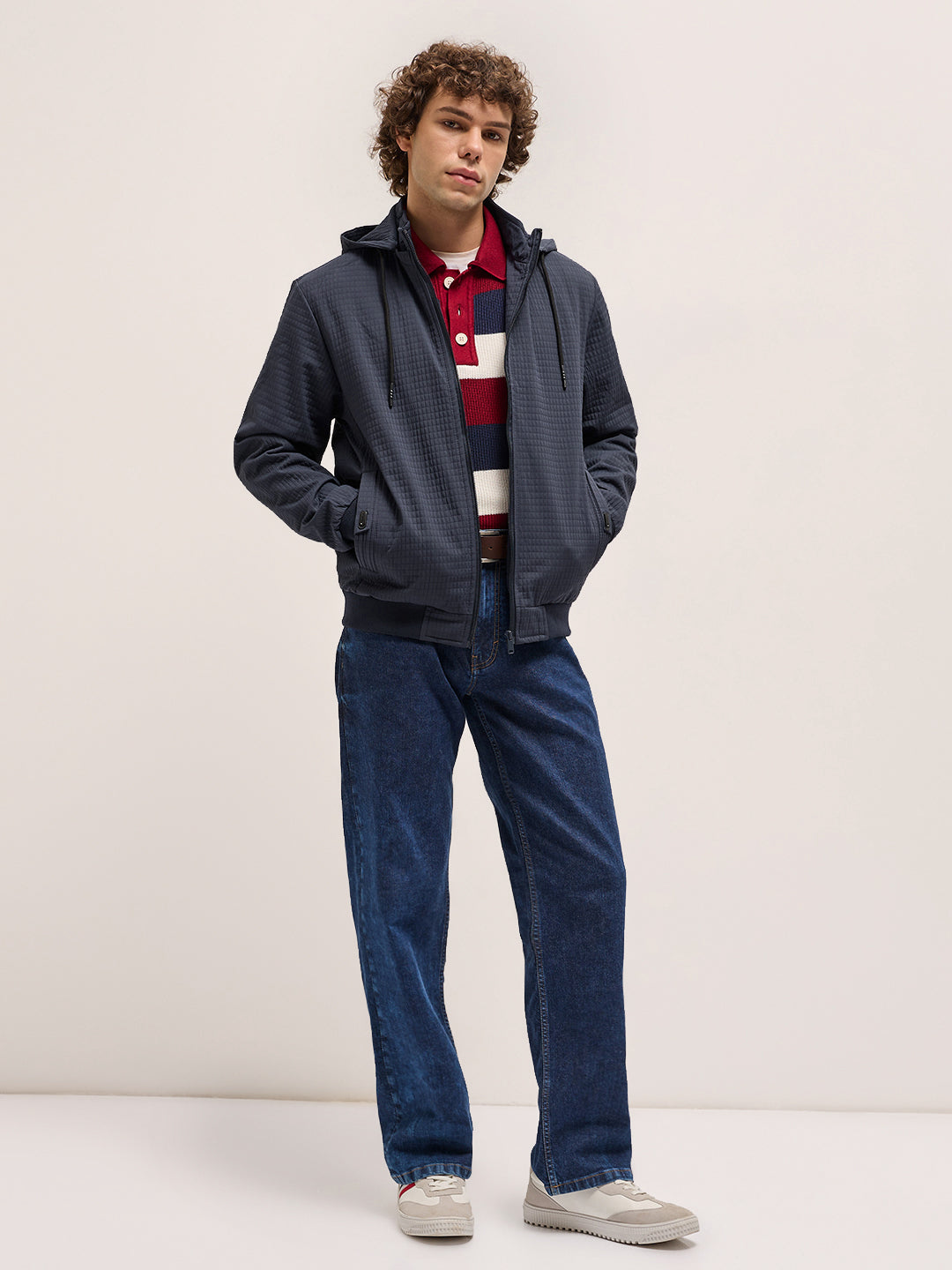 Men Navy Checked Jacket