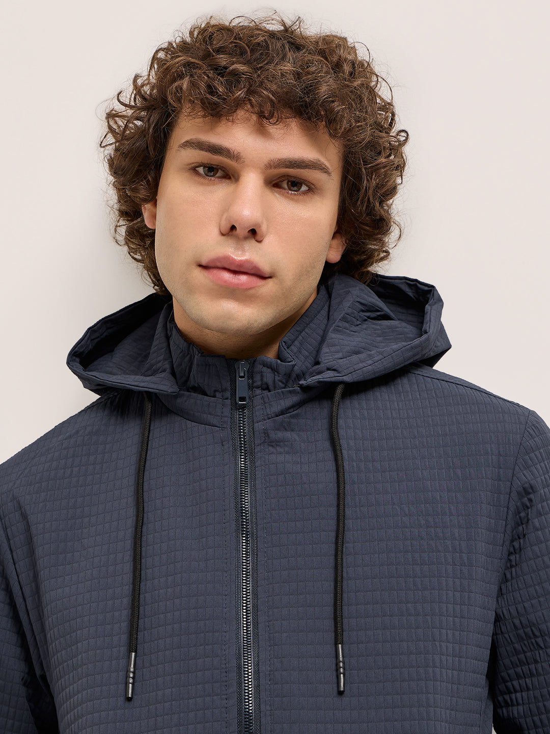Men Navy Checked Jacket