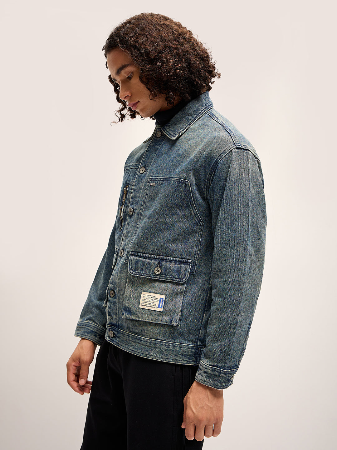 Men Blue Regular Fit Denim Jacket