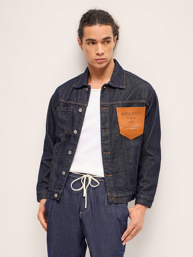 Men Dark Blue Regular Fit Denim Jacket