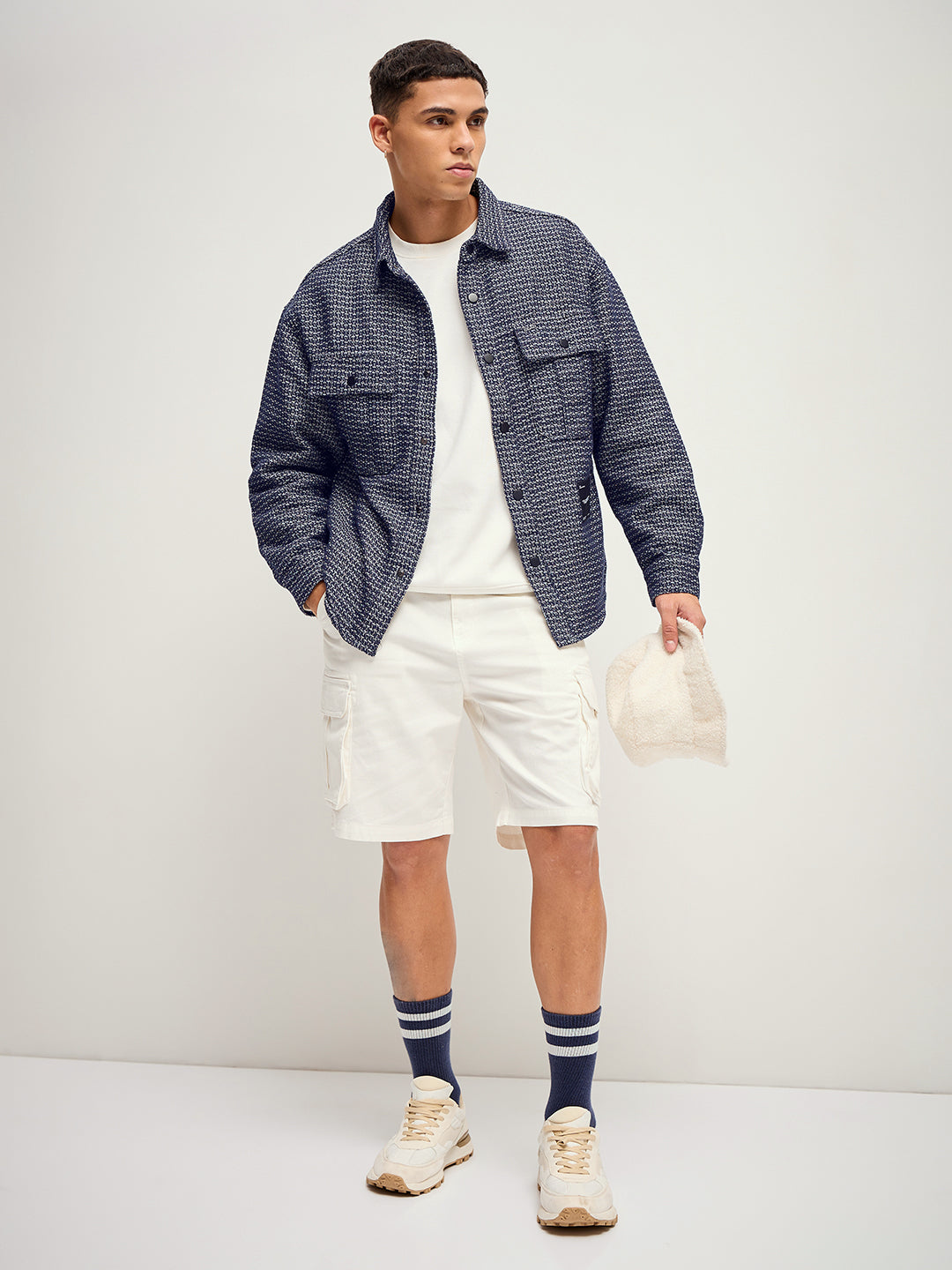 Men Blue Self Deign Regular Fit Denim Jacket