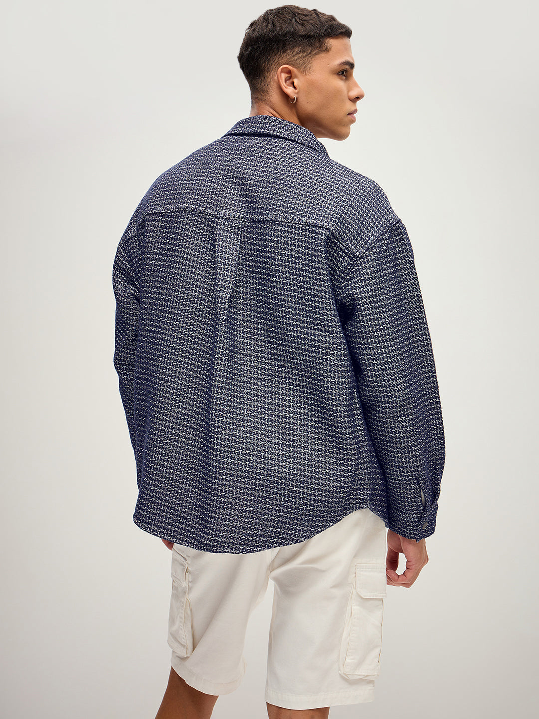 Men Blue Self Deign Regular Fit Denim Jacket