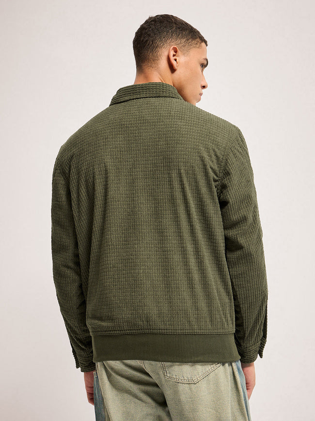 Men Green Regular Fit Casual Jacket