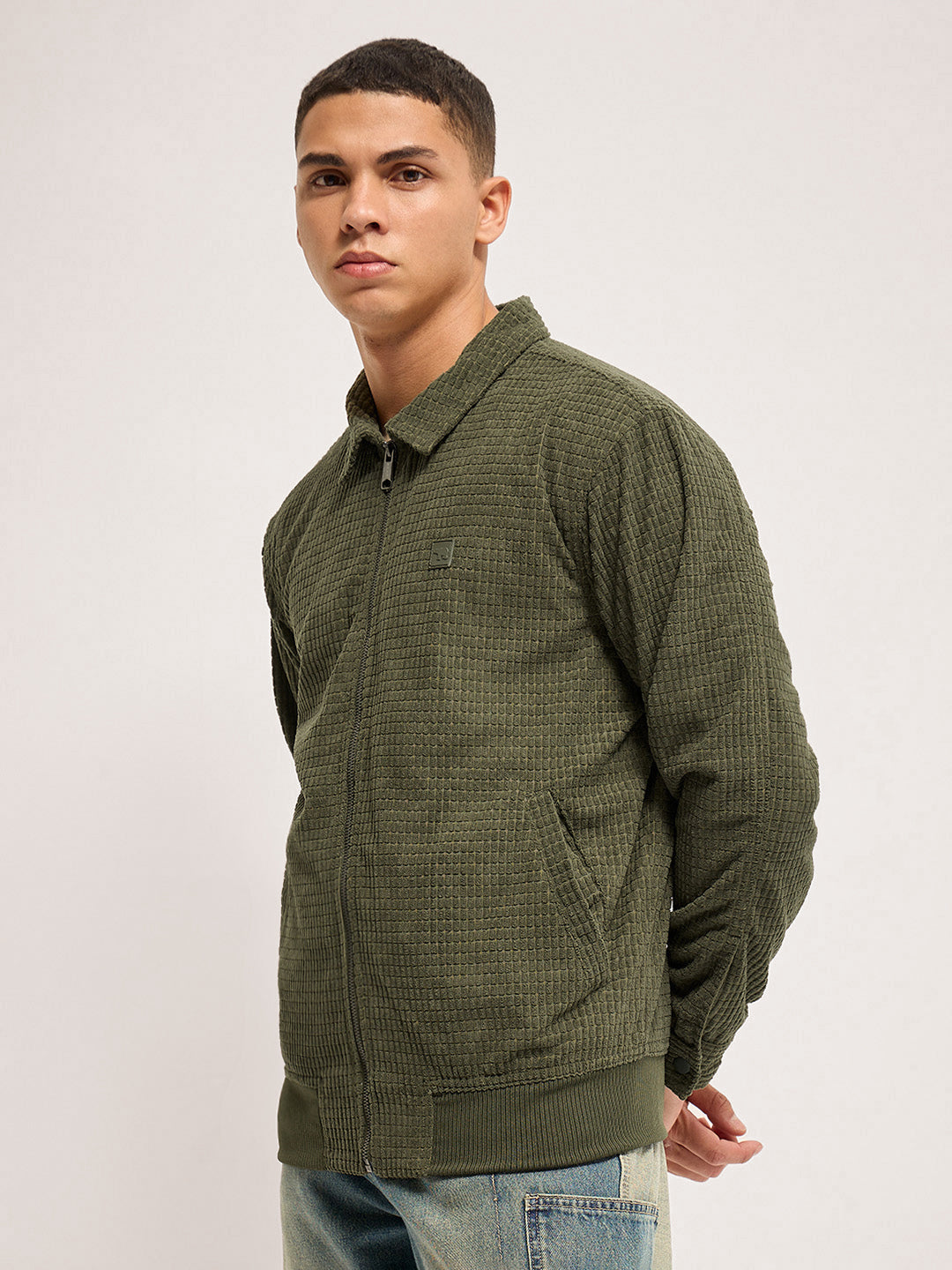 Men Green Regular Fit Casual Jacket
