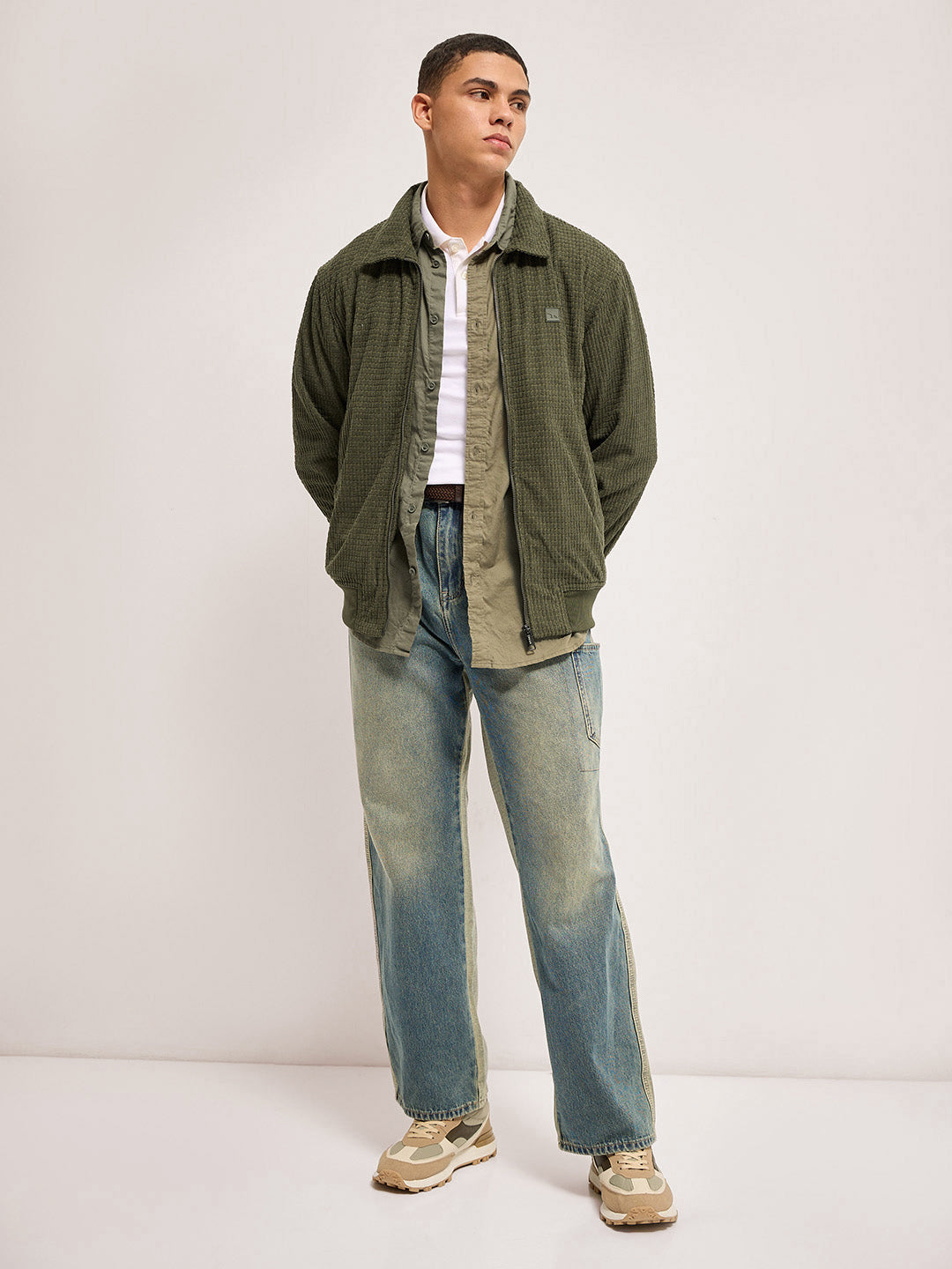 Men Green Regular Fit Casual Jacket
