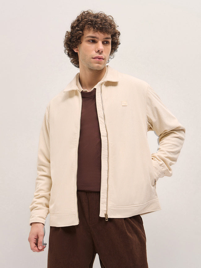 Men Cream Corduroy Zip Closure