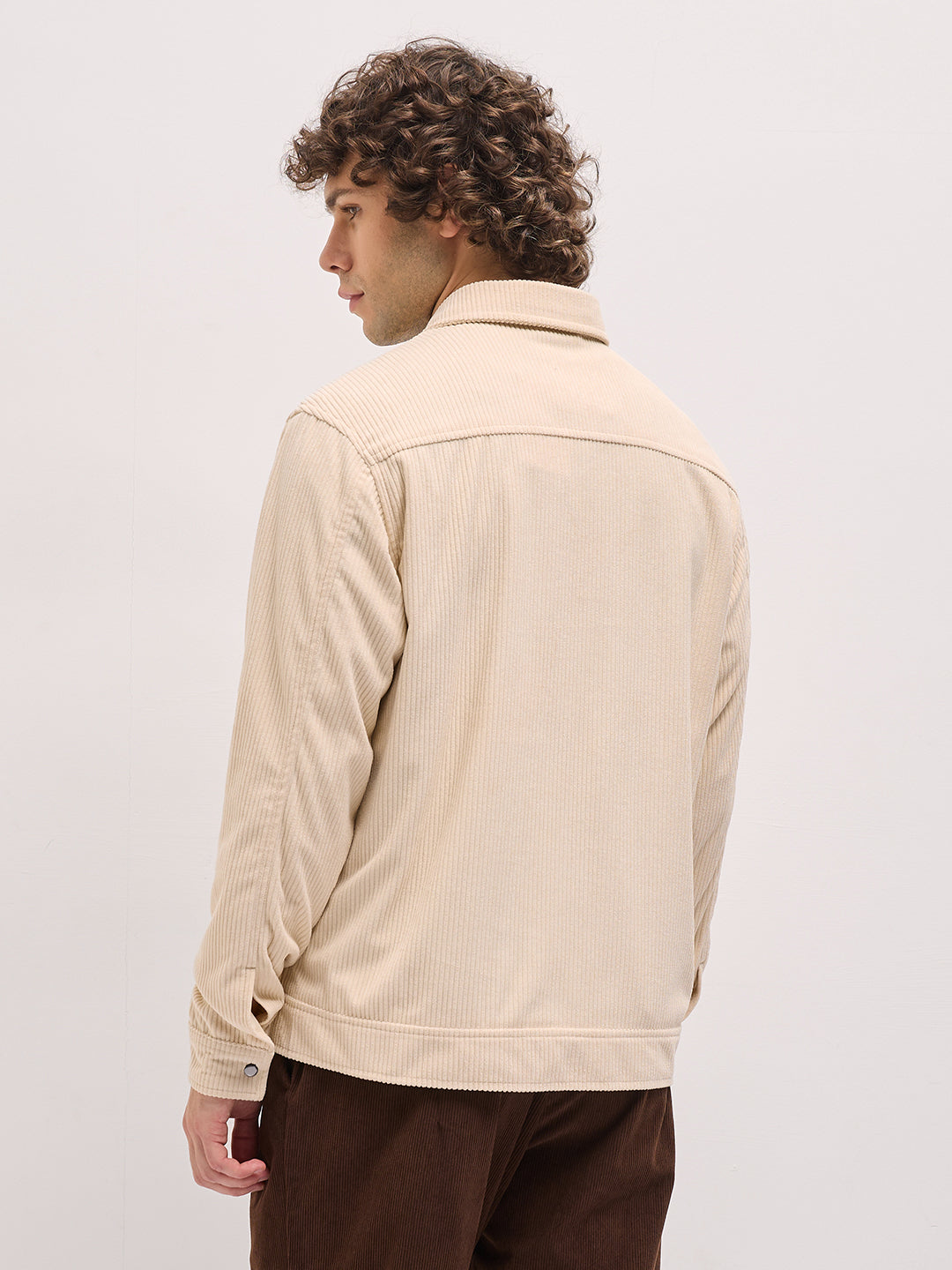 Men Cream Corduroy Zip Closure