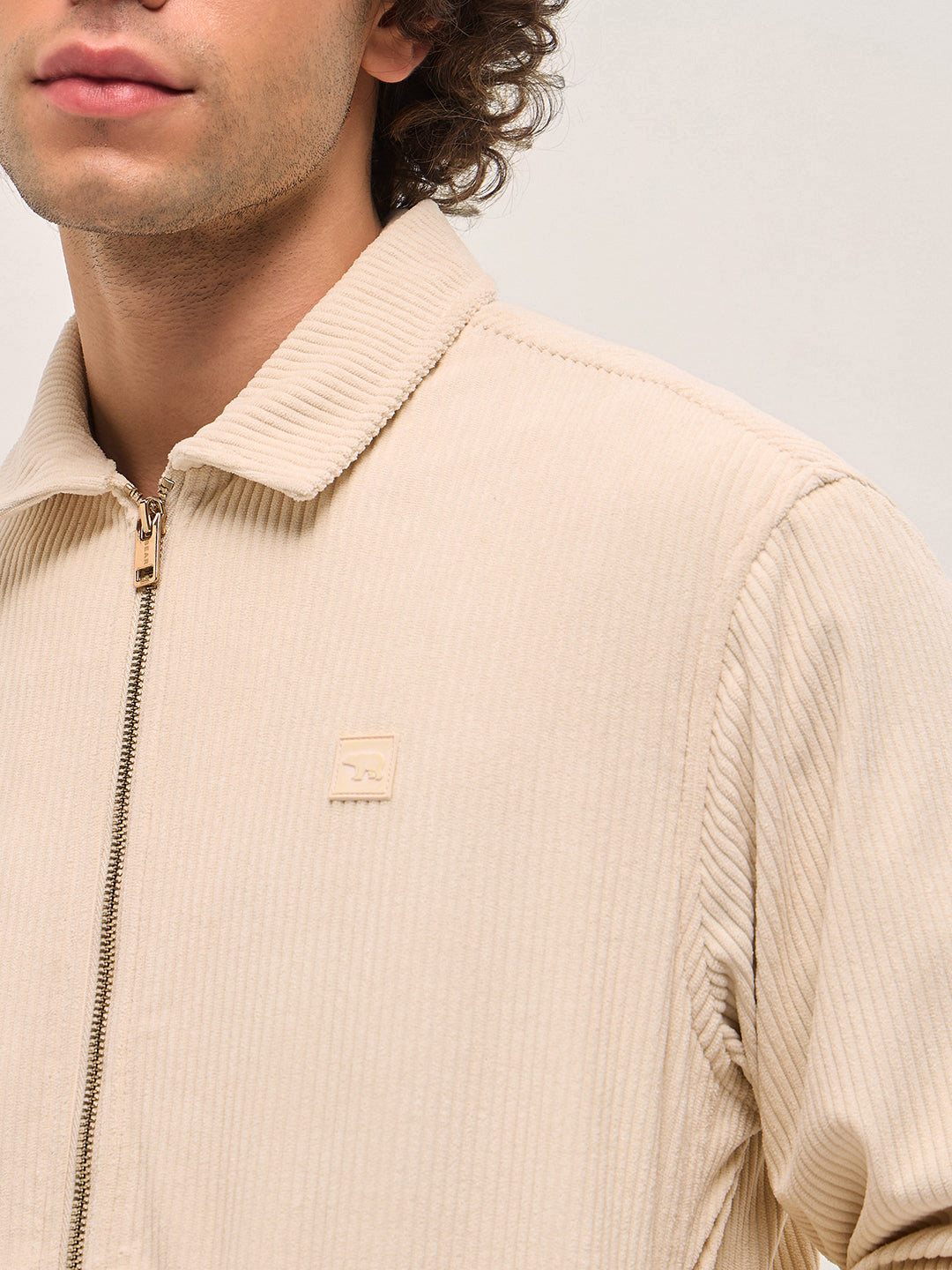 Men Cream Corduroy Zip Closure
