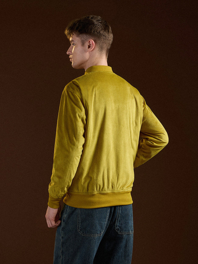Men Yellow Textured Design Regular Fit Casual Jacket