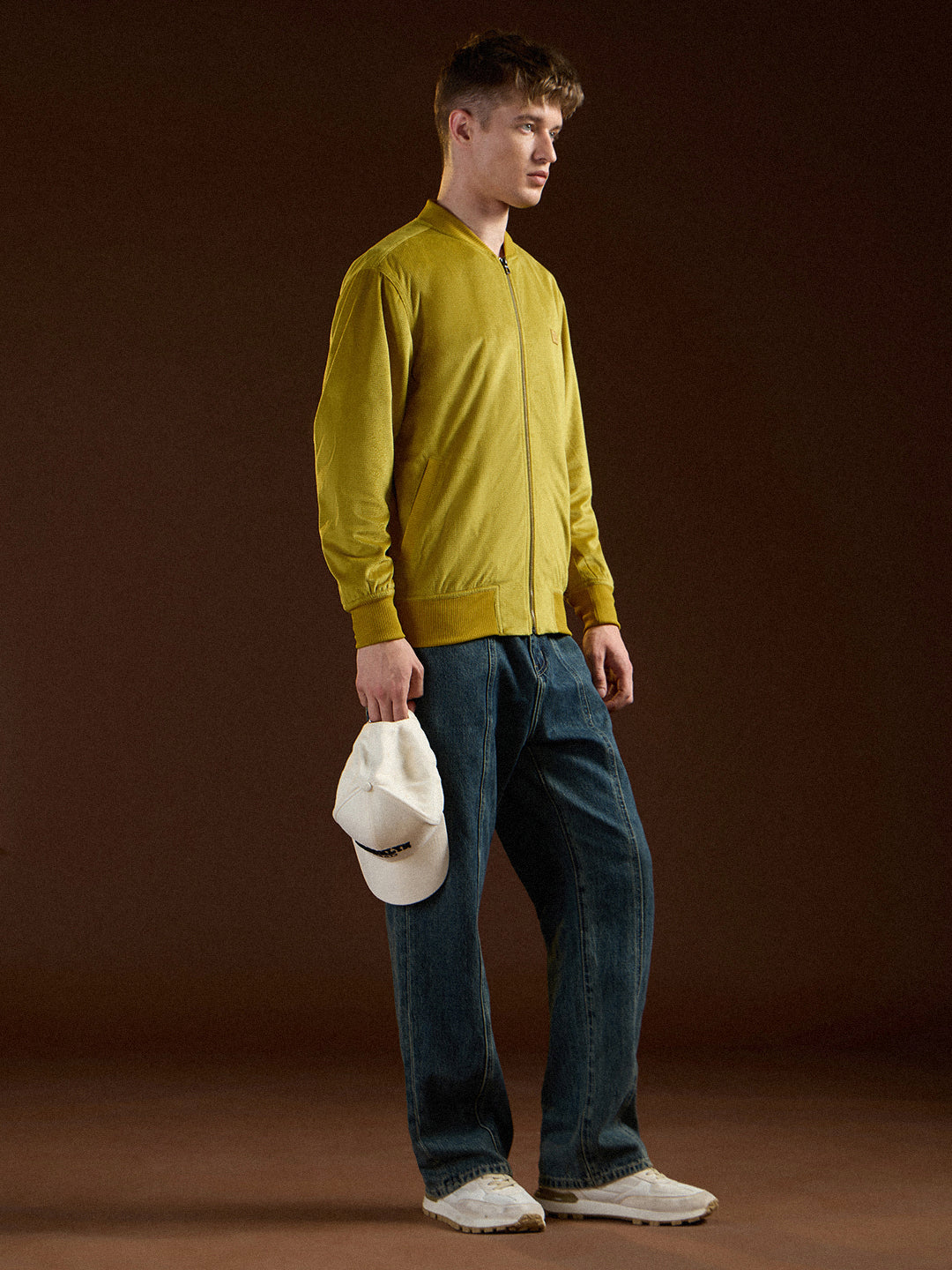 Men Yellow Textured Design Regular Fit Casual Jacket