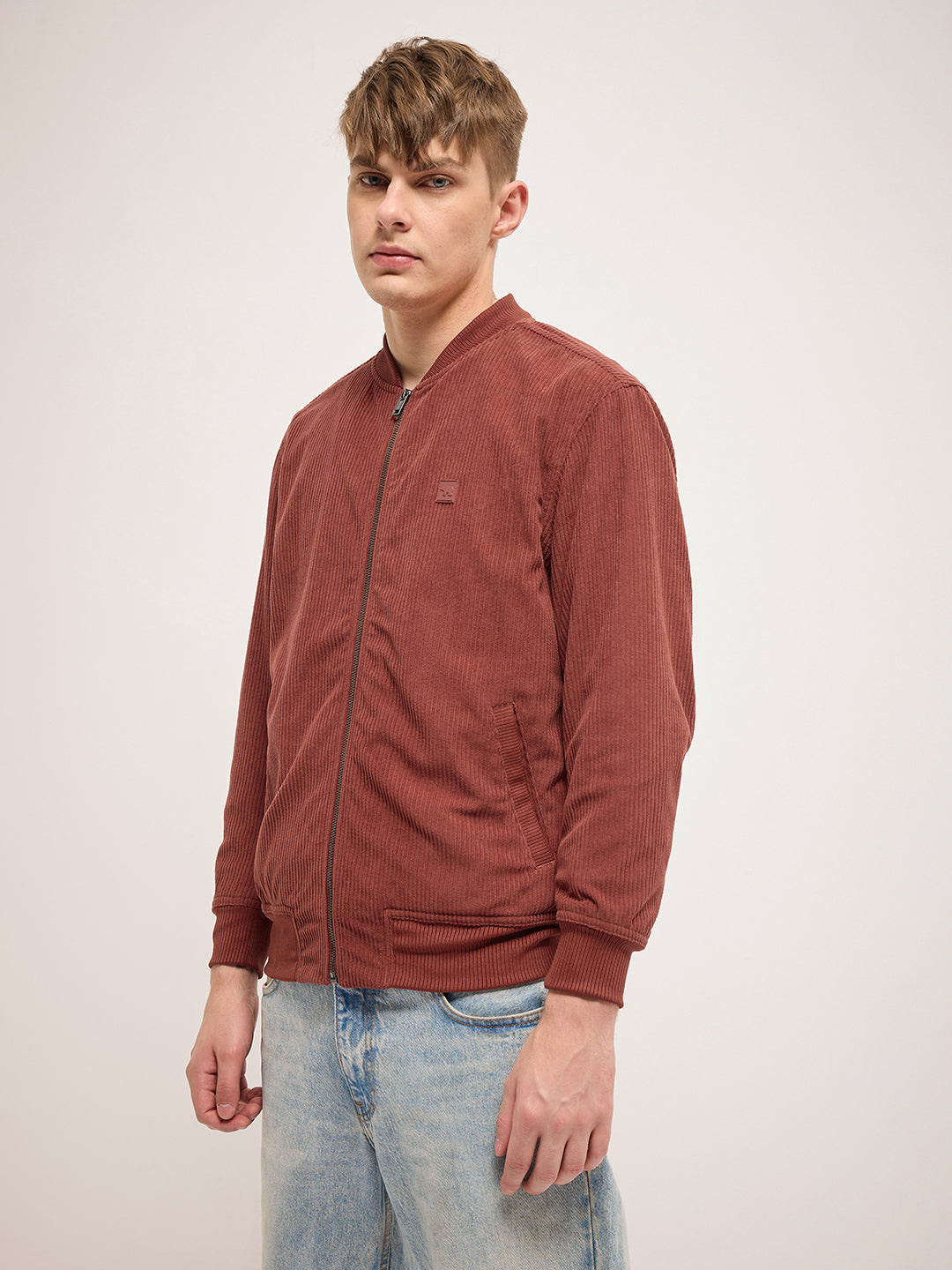 Men Orange Regular Fit Casual Jacket
