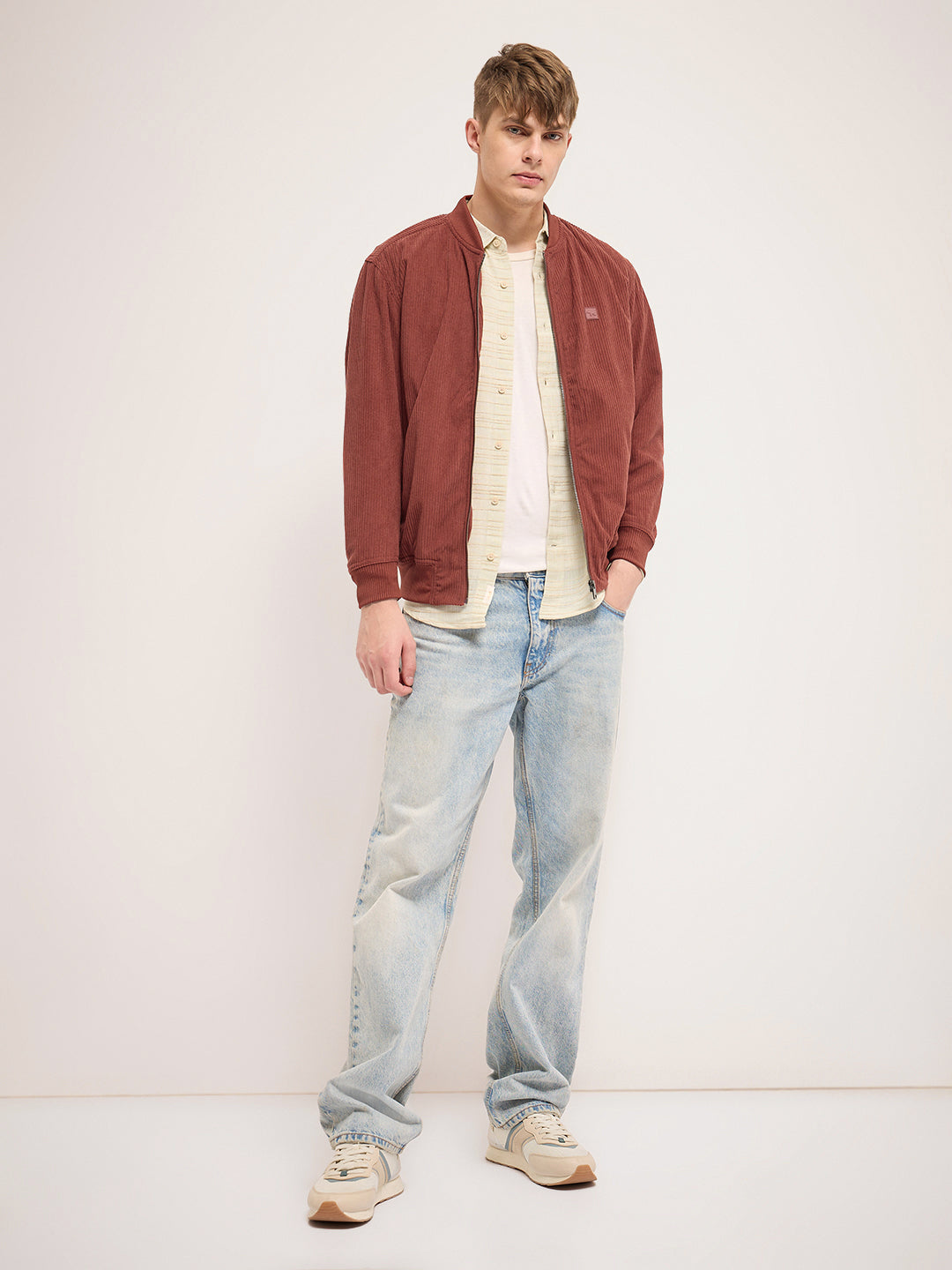 Men Orange Regular Fit Casual Jacket