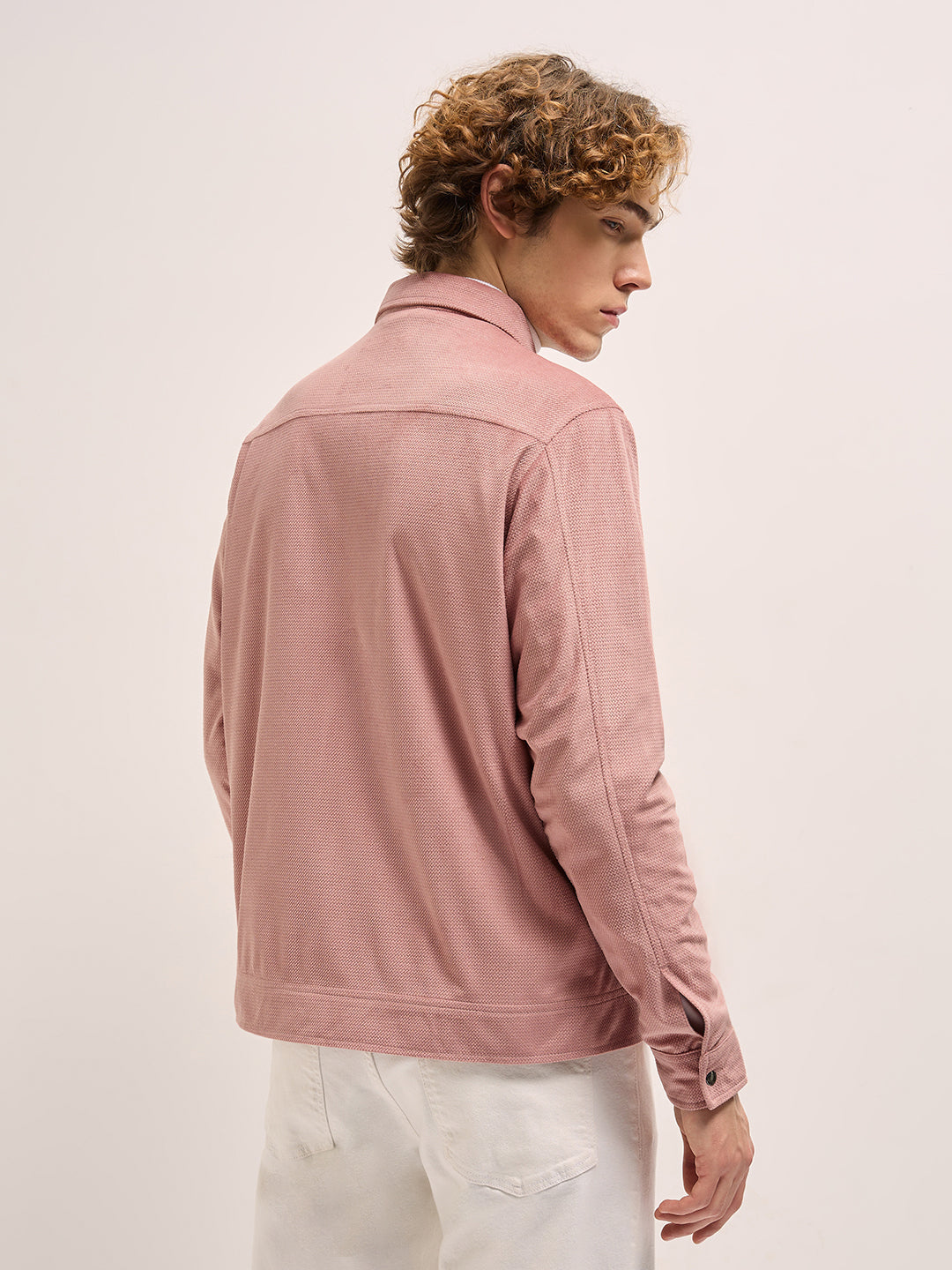 Men Peach Regular Fit Casual Collared Jacket