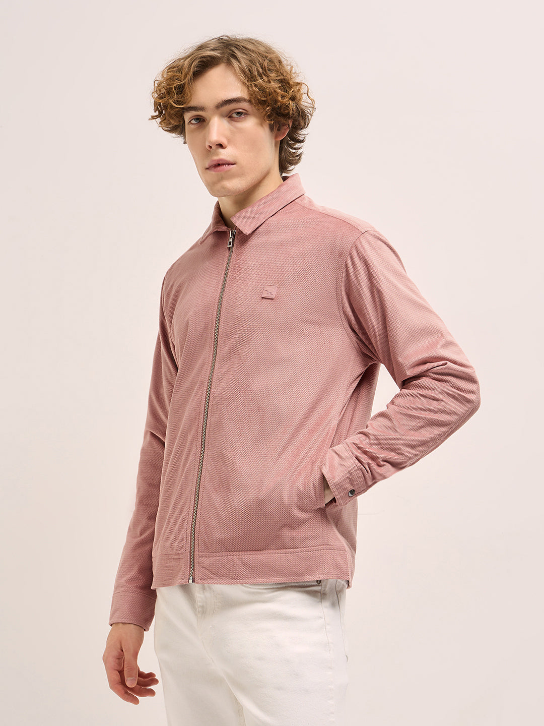 Men Peach Regular Fit Casual Collared Jacket