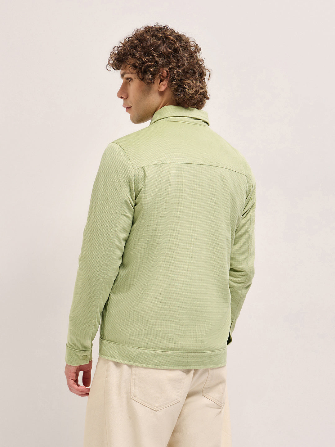 Men Light Green Regular Fit Snap Button Closure