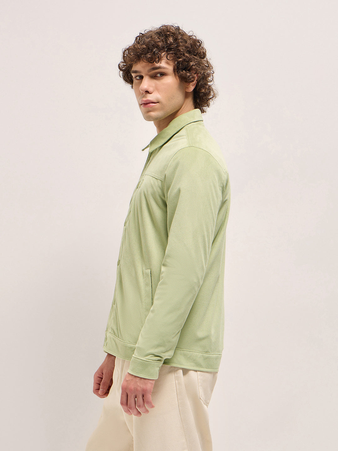 Men Light Green Regular Fit Snap Button Closure