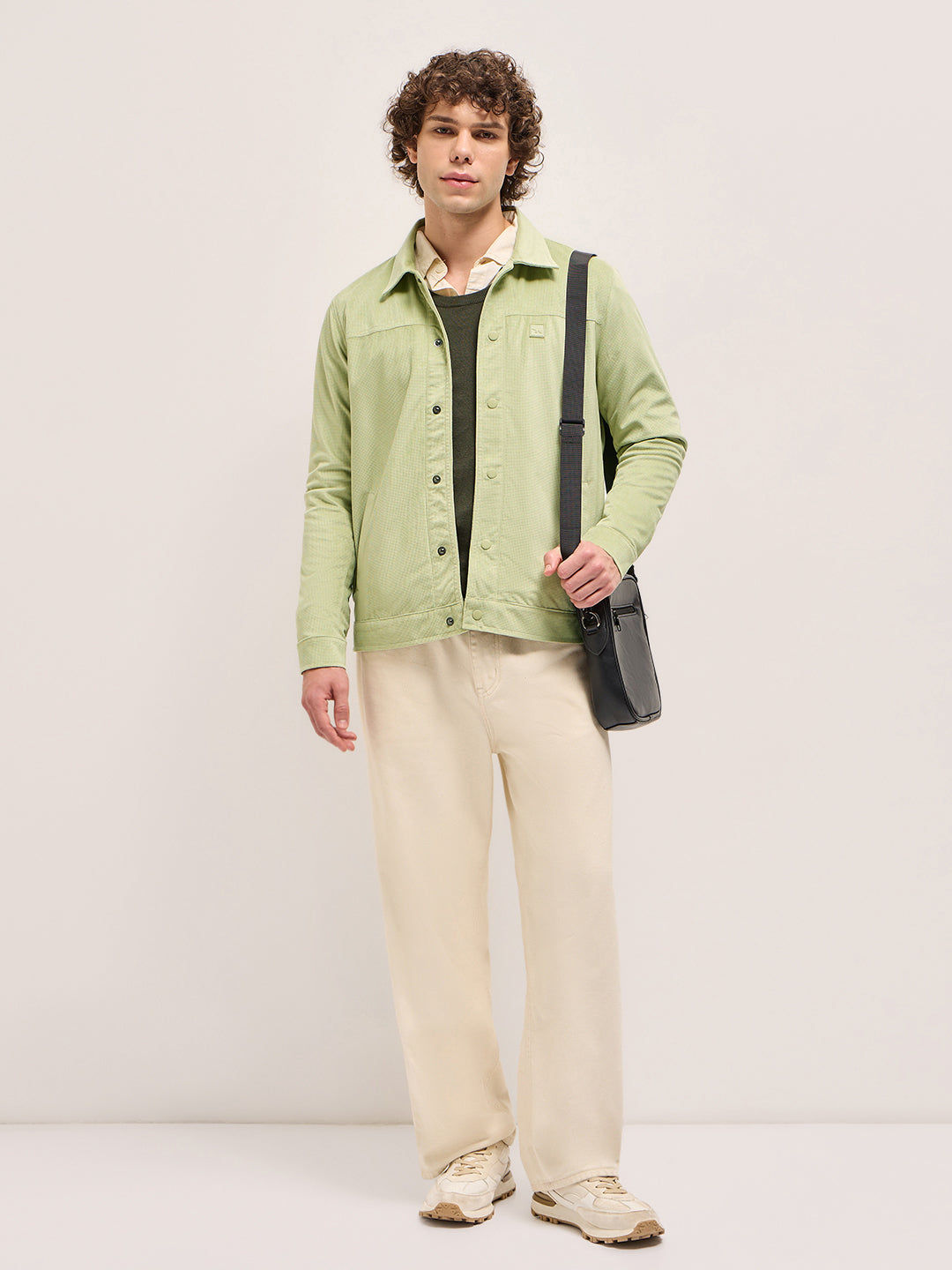 Men Light Green Regular Fit Snap Button Closure