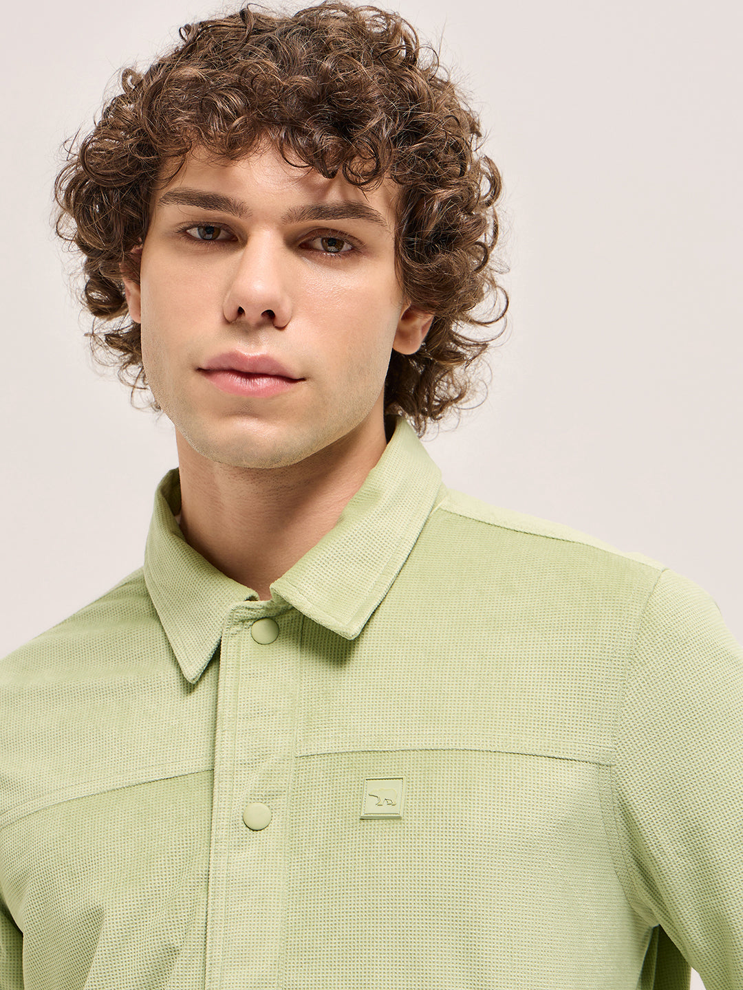 Men Light Green Regular Fit Snap Button Closure
