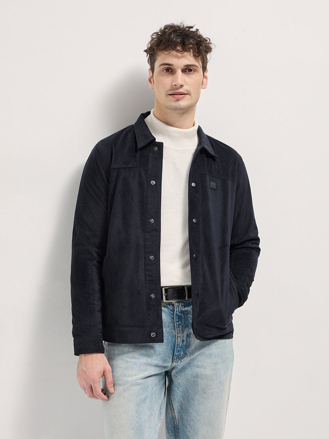 Men Black Regular Fit Snap Button Closure