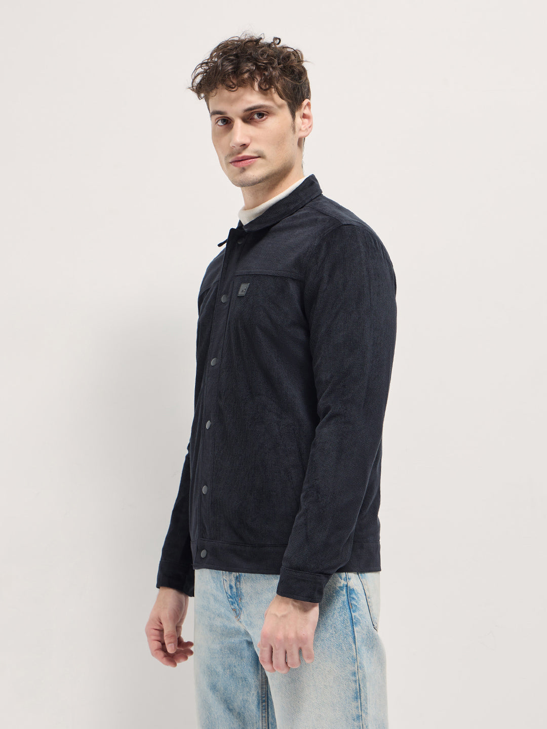 Men Black Regular Fit Snap Button Closure