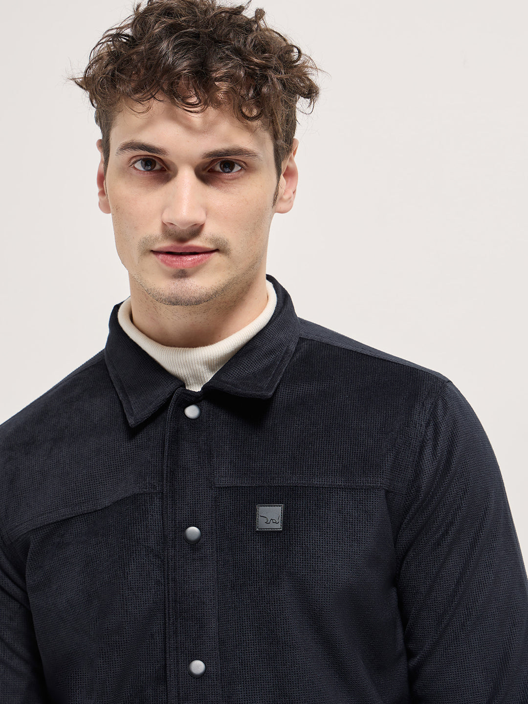 Men Black Regular Fit Snap Button Closure