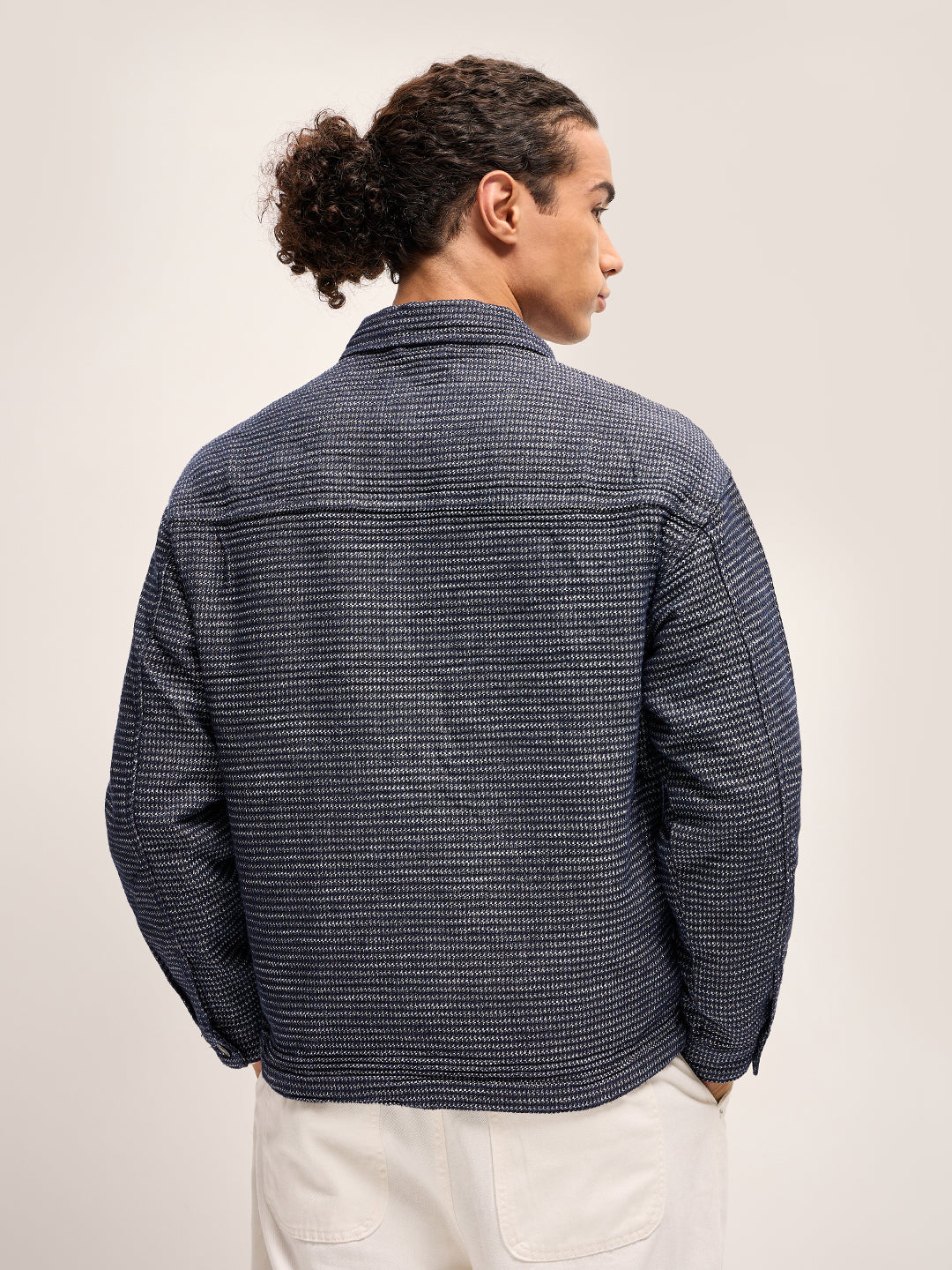 Men Blue Self Design Regular Fit Classic Denim Jacket