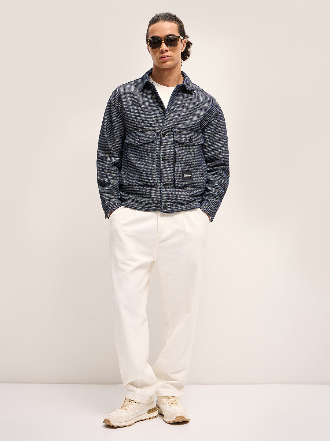 Men Blue Self Design Regular Fit Classic Denim Jacket