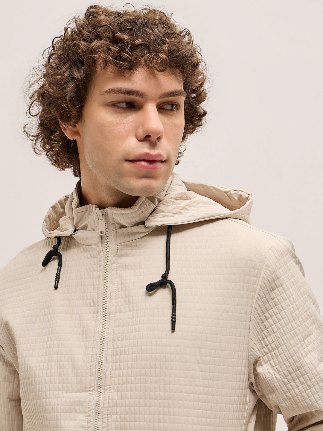 Men Cream Checked Jacket