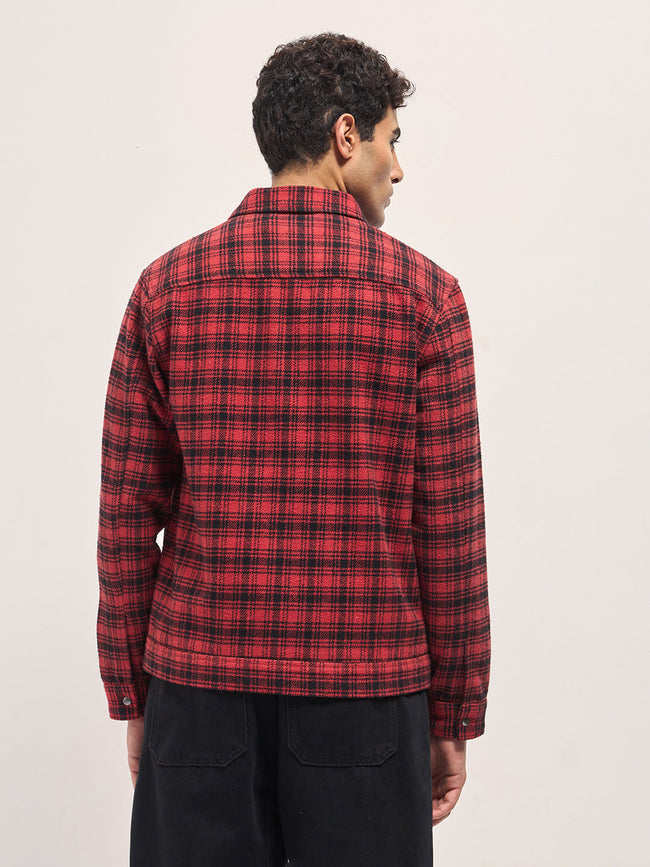 Men Red & Black Regular Fit Flannel Check Jacket